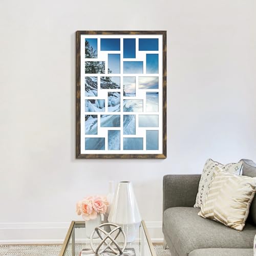 Image of DUENPY 22x32 Collage Picture Frame 4x6 Picture Frames Collage Wall Decor Displays twenty four 4x6 inch Photos Available Horizontal Wall Mounting Display and Vertical Brown