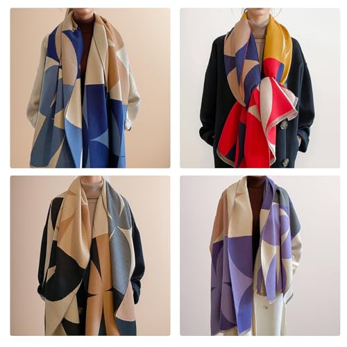 Winter Scarf Cashmere Shawl Color Block Geometric Pattern Pashmina Scarf With Tassel Long Neck Scarf Warm Wrap Stole2
