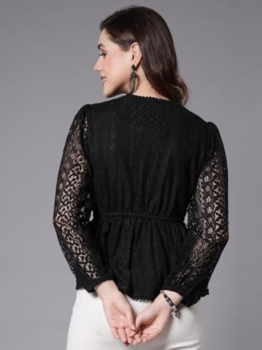 Image of Style Quotient Women Peach Lace Casual Top