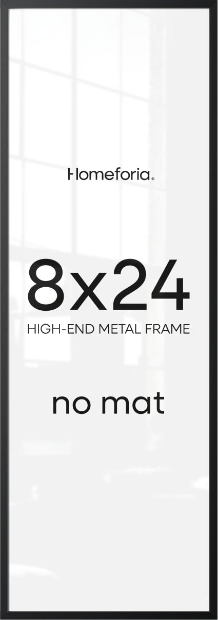 Homeforia 8x24 Black Panoramic Picture Frame, High-End Metal, Glass