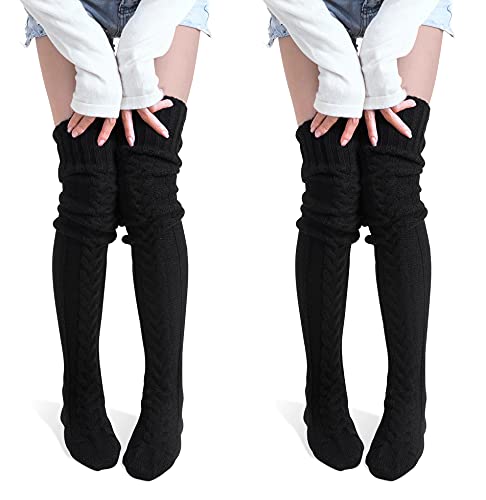 Image of Pcavin Women's Thigh High Socks, Extra Long Over the Knee Boot Leg Warmers | Cable Knit Texture, Warm Thick Knit, Over Knee Length, Winter Boot Socks, Soft Leg Warmers, Sweater Stockings