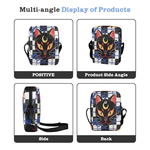 men's messenger bag mens crossbody bag small Shoulder Hand Bag For Woman Adjustable Strap for School School- Black Cat Mask Japanese4
