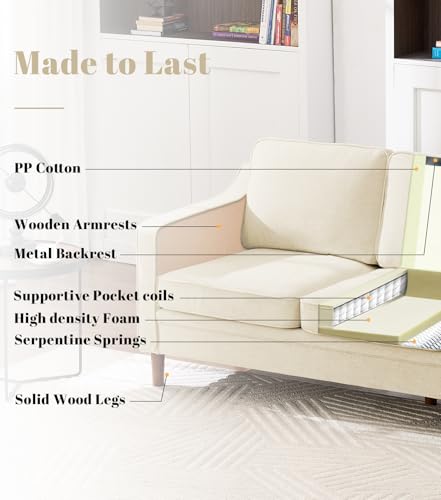 Image of Kingfun Living Room Furniture Sets, 3 Seater Couch and Loveseat, Mid Century Modern Sofa Set, Chenille Couch with Solid Wood Frame for Living Room & Bedroom, Beige