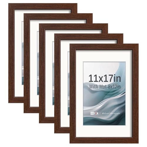 Image of VCK 11x17 Picture Frame 5 Pack, Brown Exclusive Wood, HD Glass, for Photo