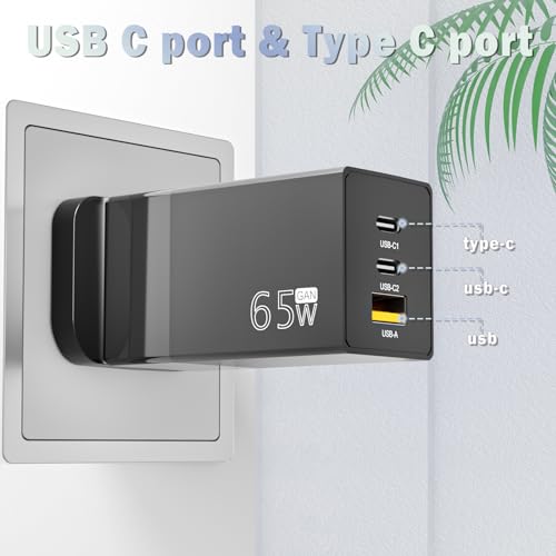 FUDCOCWN 65W USB C Plug Fast GaN Charger Compatible with 3-Port for MacBook Pro/Air, Dell XPS, iPhone 17/16/15 Series - Image 2