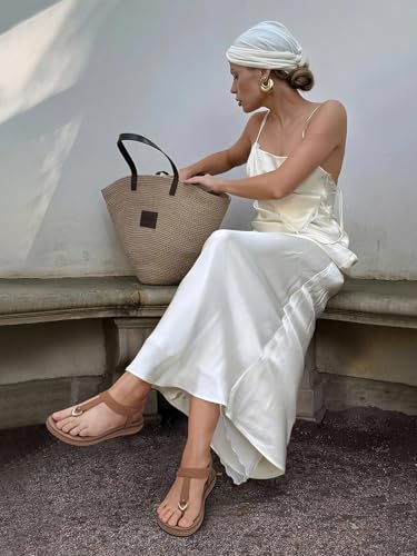 Image of SHIBEVER Womens Sandals Summer Flat: Dressy Casual T-Strap Flip Flop Thong Flats Sandals - Comfortable Walking