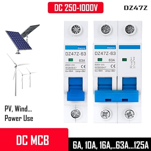 Disyuntor de CC 250V 125A DZ47 para protección automática de cortocircuito solar 1P 2