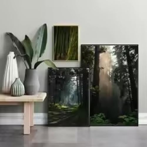 Art mural forêt nordique pour habiller un grand mur de salon moderne
