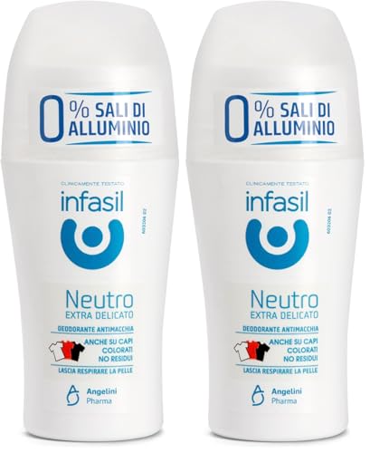 Infasil Neutro Extra Delicato, Deodorante Roll On con Formula Delicata che Lascia Respirare la Pelle, Efficace Fino a 24H, Formula Antimacchia, 50 ml (Confezione da 2)