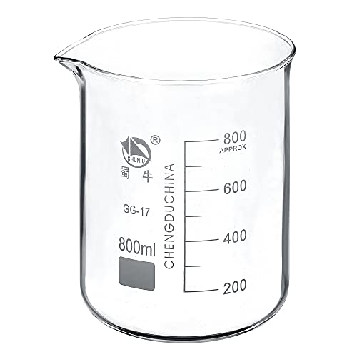 PATIKIL 800ml Low Form Glass Beaker, 3.3 Borosilicate Glass Graduated Printed Scale Measuring Cups with Spout for Kitchen Lab Liquids Transit Boiling