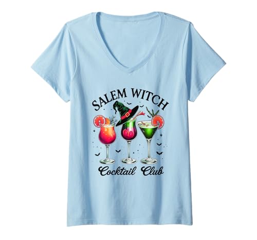 Womens Salem Witch Cocktail Club Halloween Drinking Party Design V-Neck T-Shirt