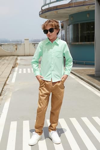 SANGTREE Men's & Boys 100% Cotton Oxford Shirt Regular Fit Button Down Collar Shirts Long Sleeve Formal Shirts with Pocket3