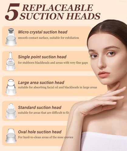 Blackhead Remover Vacuum 3 Suction Power Mode Blackhead Remover Tool with 5 Suction Heads Blackhead Extractor Rechargeable Comedone Extractor,Pore Vacuum Whitehead Remover Suitable for Women and Men - Image 5