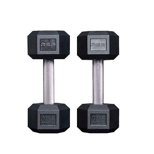 Rep Rubber Hex Dumbbells, 22.5 lb Pair