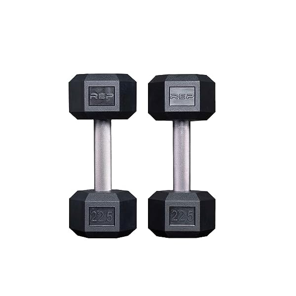 Rep Fitness Rubber Hex Dumbbell(s) – Singles (55LB +) and Pairs (5LB – 50LB) – Low Odor, Fully Knurled Handle