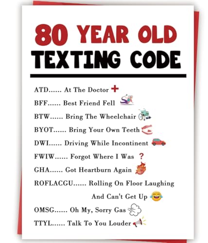 Amorista 80th Birthday Card Gifts for Women Men Him Her Funny 80 Year Old Texting Code Card Unique Humorous 80th Birthday Party Decoration for Mom Dad Friend Family