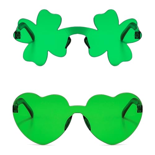 IKANOO 2 Pcs St.Patrick's Day Irish Shamrock Sunglasses Green Clover Glasses for Party Sunglasses2
