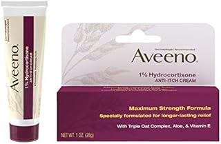 Aveeno Maximum Strength 1% Hydrocortisone Anti-Itch Cream with Pure Oat Essence, Triple Oat Complex, Aloe & Vitamin E, for Itch, Rash & Redness Relief, 1 oz Pack of 2