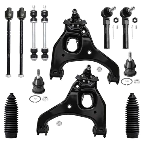 Image of Detroit Axle - RWD Front End Kit for 1999-2006 Chevy Silverado 1500 GMC Sierra 1500, 2 Lower Control Arms w /Ball Joints 2 Upper Ball Joints 4 Inner Outer Tie Rods 2 Sway Bars 2 Boots Replacement