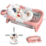Picture of Collapsible Baby Bathtub for Newborn to Toddler (0-24 Months), Portable Baby Bath Tub for Travel, Newborn Bathtub with Soft and Supportive Cushion (Astronaut-Pink)