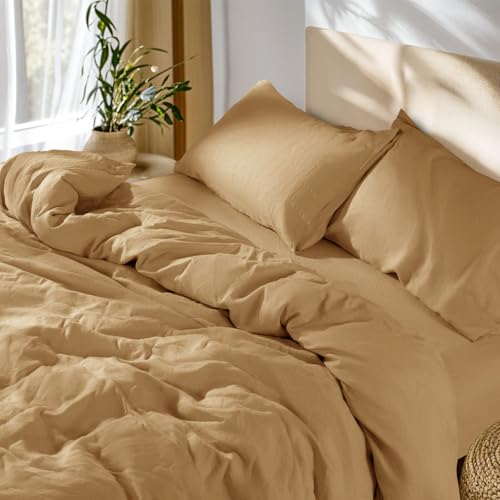SONORO KATE 100% French Linen Duvet Cover King Size, Soft Breathable for Hot Sleepers, Moisture Wicking & Durable Cover Set - Zipper Closure & 4 Corner Ties Duvet Covers 3 Piece (Rust,King)