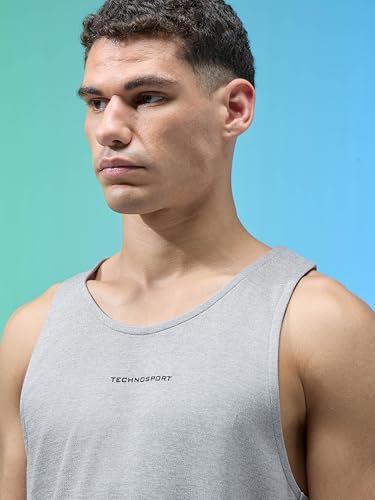 Image of TECHNOSPORT Mens Slim Fit Self Design Scoop Neck Gym Vest with Double Cool for Gym & Sports