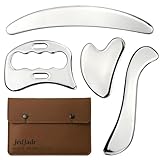 JedJadr 4 in 1 Stainless Steel Massage Scraper Tool Set for Deep Tissue Relief, IASTM Tool and Gua Sha Massage Tools for Muscle Recovery, Physical Therapy Scraping Tool with Facial Gua Sha