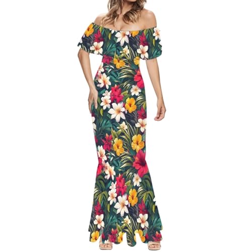 Image of Polynesian for Women S-7XL Off Shoulder Maxi Dress Hawaiian Summer Dresses