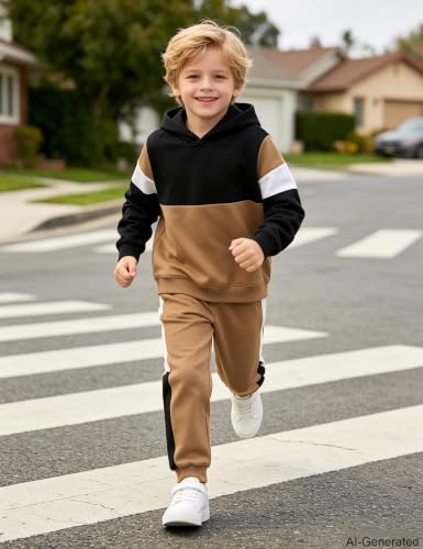 Image of Boys Clothes Long Sleeve Color-blocked Hoodie Top and Pants 2PCS Winter Sweatsuits Fall Boys Outfits 2-8 Years