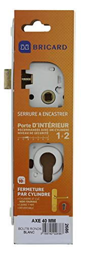 Bricard 2686 Cerradura Empotrable Pestillo 1/2 Tour Eje 40 Baúl Estrecho Y Alto De Extremos Redondos Sin Cilindro, Color Blanco