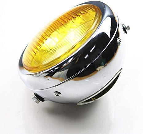 Motorcycle Street Bike Side Mount Front Headlight Headlamp For Honda Kawasaki Suzuki Yamaha Triumph Victory Cafe Racer CB VTX Shadow GN125 CG125 Old School (Chrome/amber)