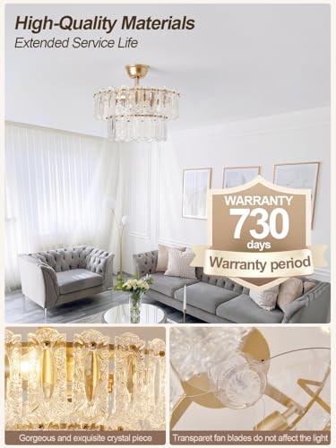 Image of Gold Crystal Fandelier Ceiling Fan with Light, 20 inch Caged Chandelier Ceiling Fan with Light Remote Control, Mid-Century Enclosed 6 Speeds for Bedroom, Nursery, Living Room, Foyer
