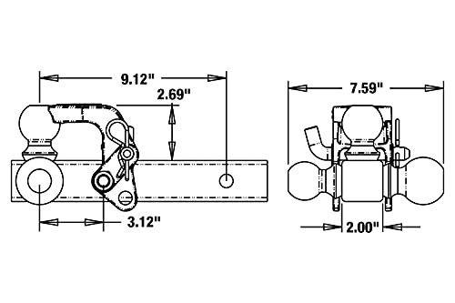 Image of Buyers Products 1802279 Tri-Ball Truck Hitch With Hook, Solid Shank for 2 Inch Receiver Tubes, Chrome Welded Steel Towing Balls, Black Powdercoated, Towing Accessories For Trucks And Trailers