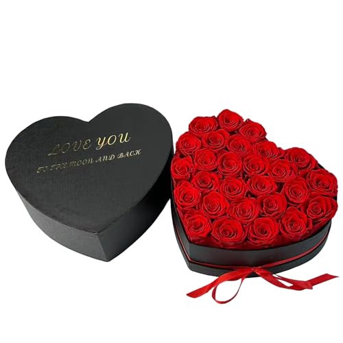 Preserved Roses Heart Shape Box Valentines Day Gifts for Her Mothers Day Forever Flowers (Red, 27 Roses) - Image 5