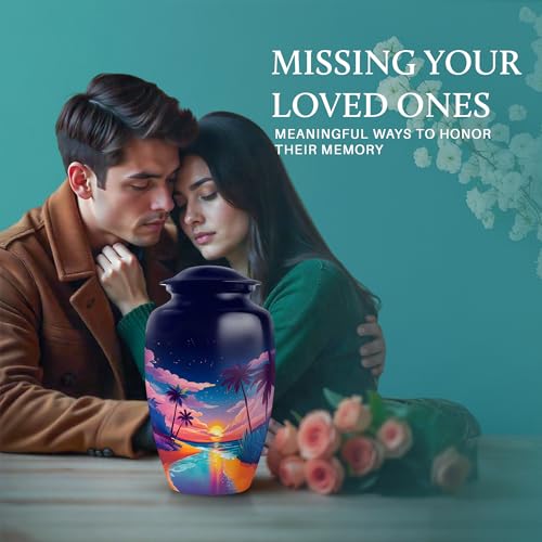 Image of Beach Urn - Keepsakes Urn for Ashes - Combo 1 - Large with 3 Inch Pack of 1 - Cremation Urns for Adult - Funeral Urns for Adult Male & Female - Burial Decorative for Mom & Dad