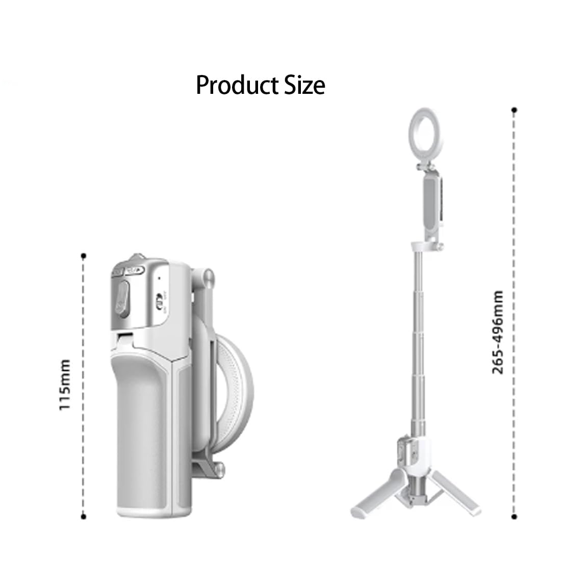 Zoomable Magnetic Palm Grip | Selfie Stick & Tripod (Black,without Light)