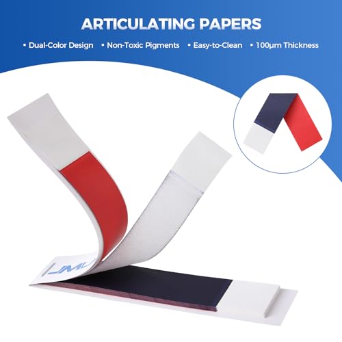 Image of JMU Dental Articulating Paper 144 PCS, Straight Shape 110x21mm, 100μm Thick, Doubled Side for Occlusal Adjustment(Thick Red /Blue)