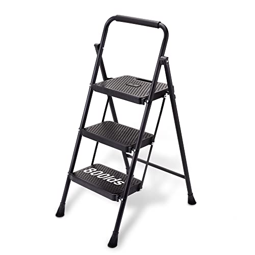 Boweiti 3 Step Ladder, Folding Step Stool W/Wide Anti-Slip Pedal For Adults, 800Lbs Capacity Sturdy Ladder With Hand Grip, Lightweight Safety Stepladder For Household Office Kitchen Garden #TOP15