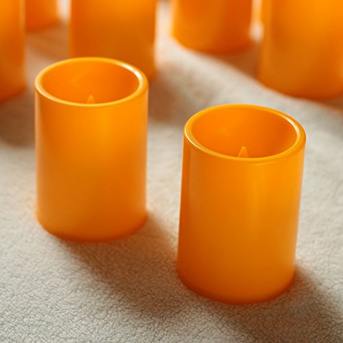 Image of Flameless Flickering Plastic Led Candle, 2-Pack Battery Operated Pumpkin Color Remote Candle ,Fall, Autumn, Halloween Outdoor Decorations, 3x4 inch