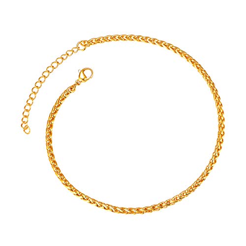 Image of ChainsPro Resizable Anklet Chain for Women Men, Figaro /Wheat /Twist Rope /Cuban Foot Bracelet-Strong with Good Clasp-18K Gold Plated(Send Gift Box)