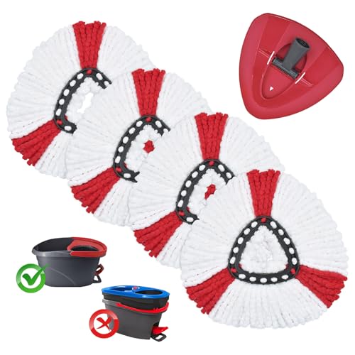 DLAIMI 4 PCS Mopa Cabezal de Repuesto de Microfibra&1 Base de fregona Roja Compatible con Vileda Turbo 2 en 1, Spin Cabeza de la fregona de Repuesto Fuerte Capacidad de Limpieza y fácil de reemplazar