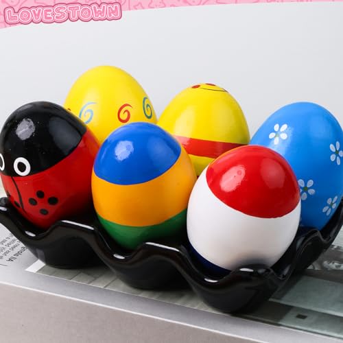 image for LovesTown 9PCS Wooden Percussion Musical Eggs, Maracas Egg Shakers Col