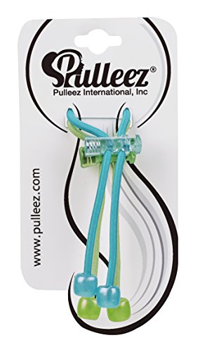 Pulleez Sliding Ponytail Holder, Set of 2 - Acrylic Charms - Green/ Light Blue Elastic Hair Ties