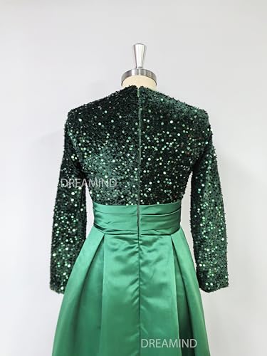 A-Line Sparkle Mother of The Bride Dress Sequin Tea Length Jewel Neck Prom Dress for Women with Long Sleeve - Image 8