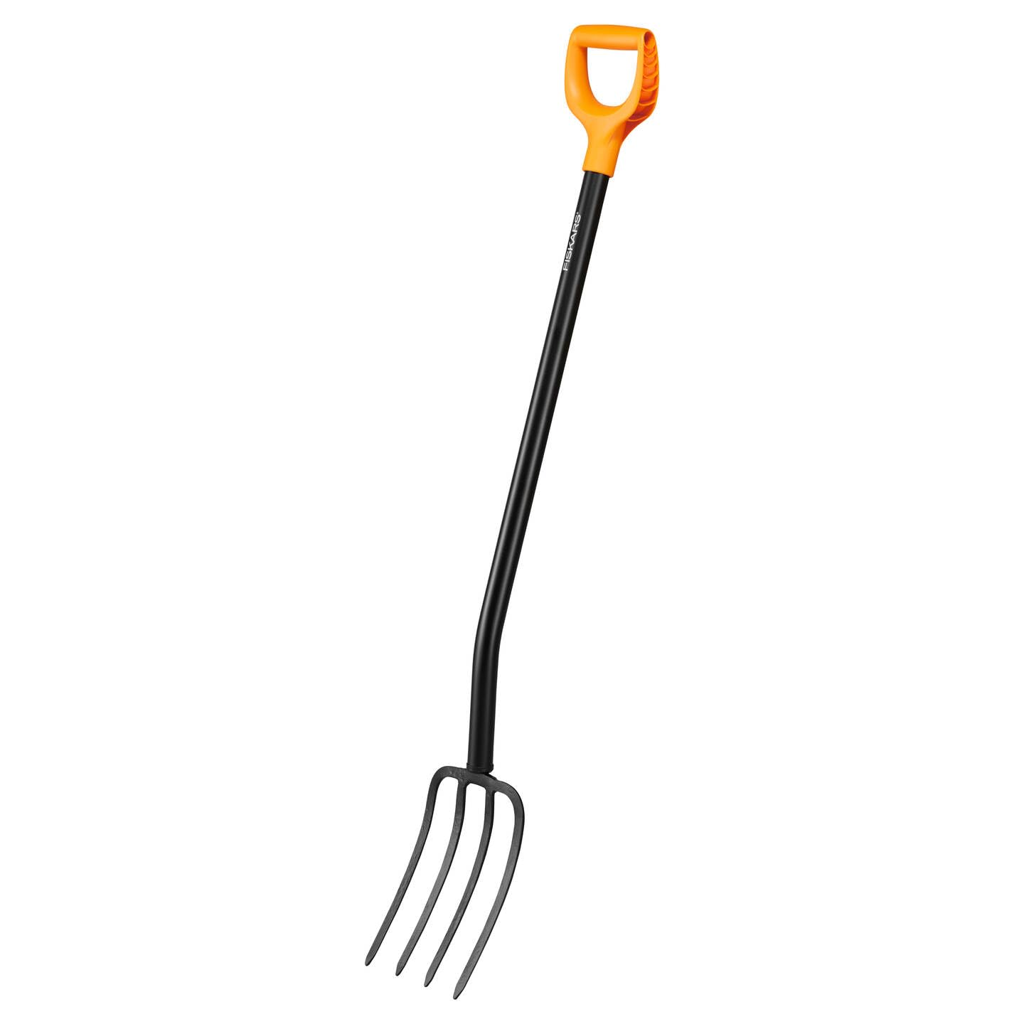 Fiskars Fourche à bêcher pour sols durs et caillouteux, Avec 4 dents, Longueur : 120 cm, Manche en acier de haute qualité, Noir/Orange, Solid, 1070673