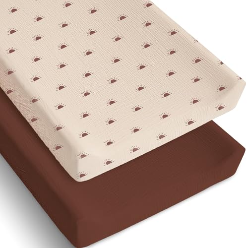 Image of Mi Flor 2 Pack Muslin Changing Pad Cover 16x32x5 inches – Ultra Soft CPC Certified Baby Changing Table Cover with Elastic Corners, 360° Fit, Lightweight, Breathable, Fits Most Changing Pads