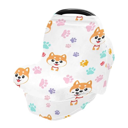 Nesatuwa Baby Car Seat Cover Cute Cartoon Shiba Inu Dogs Breastfeeding Covers Stretchy Breathable Multi-Use Cover Carseat Canopy for Girls and Boys