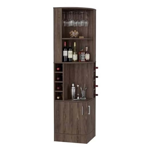 Tuhome Syrah Space Efficient Corner Bar Cabinet with 2-Doors, Walnut