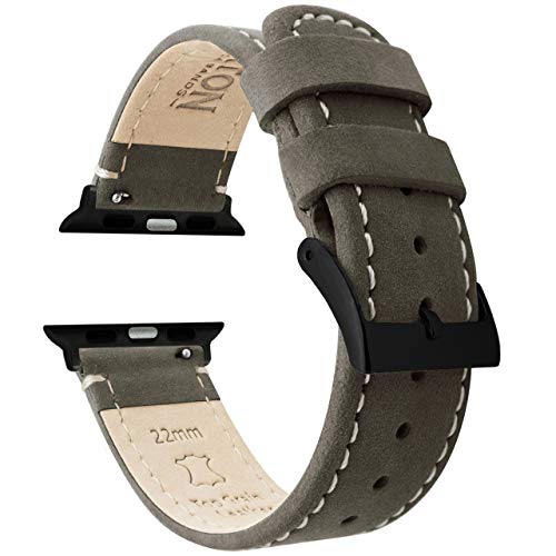 Barton 42mm/44mm/45mm/49mm エスプレッソ/リネン トップグレインレザー ウォッチバンド すべてのApple Watchモデルに対応 - ブラックハードウェア