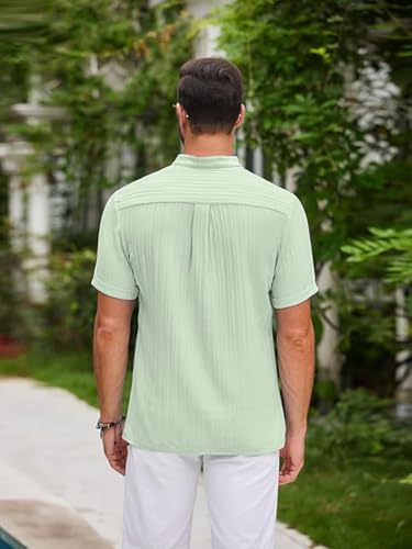 Image of GRECIILOOKS Shirt for Men | Mens Casual Shirt | Men Stylish Shirt | Men Textured Shirt | Men's Regular Fit | Men Ribbed Shirt | Short Sleeve Shirt for Summer Outdoor Activities